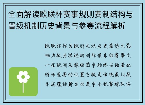 全面解读欧联杯赛事规则赛制结构与晋级机制历史背景与参赛流程解析 全面解读欧联杯赛事规则赛制结构与晋级机制历史背景与参赛流程解析
